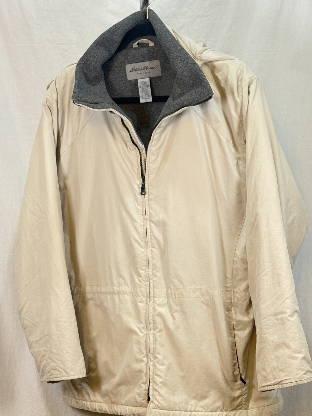 Eddie Bauer Women's Cream Lightweight Hooded Jacket w/ Gray Fleece Collar sz XL